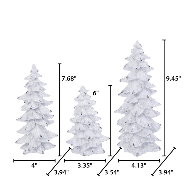 Gerson 2485310 Set of 3 Resin White Glitter Trees 9.45"