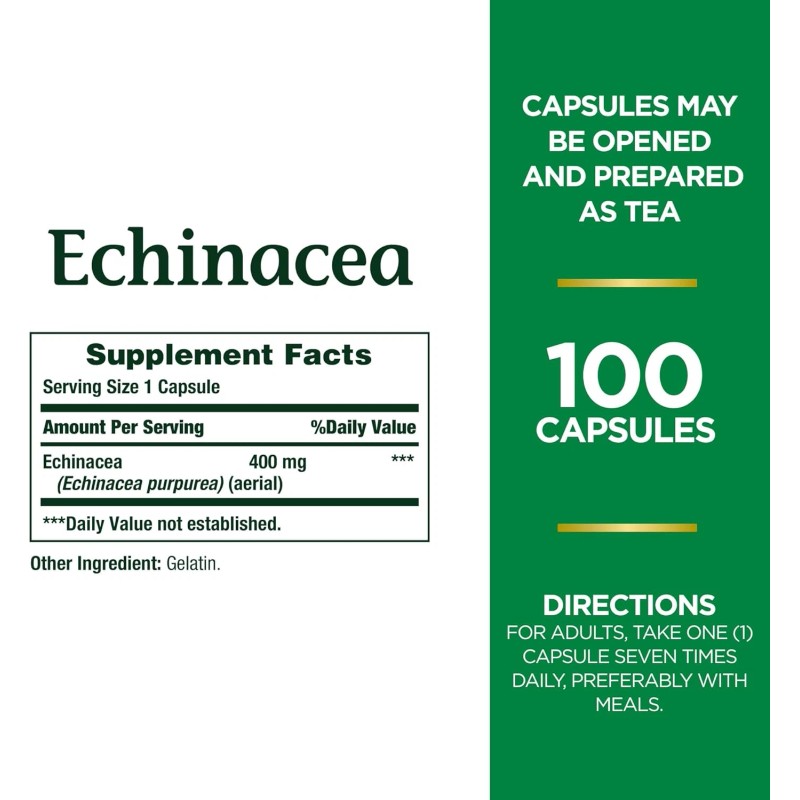 Nature's Bounty Echinacea 400mg, Immune Health Herbal Supplement, 100 Capsules