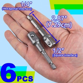 Pndeyo 6pcs 1/2 Inch Square Socket Bit Set, Impact Driver Socket Adapter, Hex Impact Drill Bits for Automotive DIY-1/4 Hex Shank(Gray)