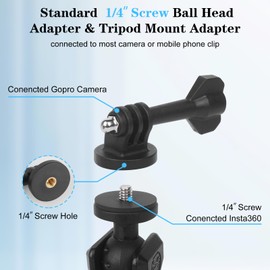 Camera Mount with 360°Dual Ball Head, Motorcycle Handlebar Mounting Bundle Kit for lnsta360 X5/X4/X3/X2/Gopr01/4-20 & Tripod Adapter, Action Camera Mount Adapter for M6 Hole Base,75017