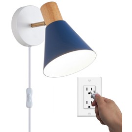 Vechoicy Wall Sconces Lighting Fixture, Wooden Blue Adjustable Bedside Wall lamp for Industrial Bedroom, Bathroom Sink Lighting (Plug-in Blue, 1)