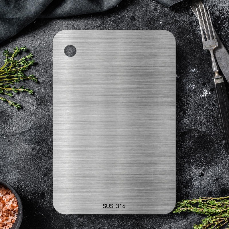 Piuluvor® Titan Schneidebrett, S316 Schneidebrett Edelstahl Cutting Board Doppelseitiges Lebensmittel