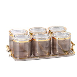 Acrylic Condiment Spice Jars,Condiment Spice Box With Lids and Spoons and Tray,Clear Plastic Condiment Canisters,Seasoning Box 6 Pack,Seasoning Box Set for Kitchen to Storage Salt,Paprika,Sugar