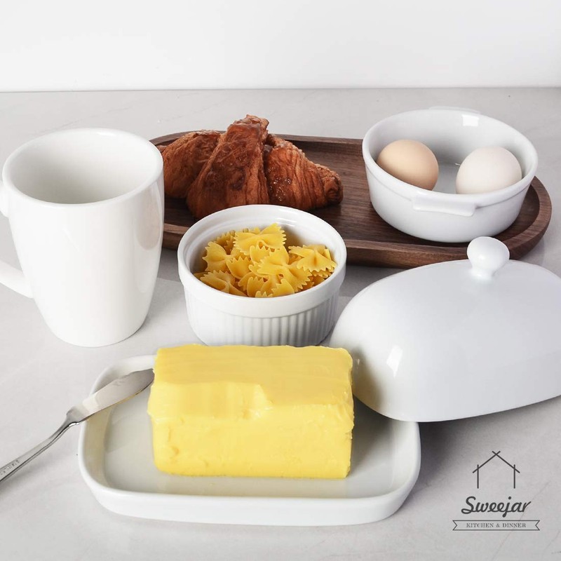 Sweejar Ceramics Butter Dish with Lid, Butter Keeper Container, East/West