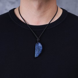 COAI Men's Gemstone Wolf Tooth Pendant, Stone, African Blue Stone
