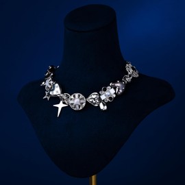 BSOKEIXD Black Heart Chunky Choker Necklace， Star Choker Necklace for Women Gothic Y2K Aesthetic Outfit Jewelry Accessories Vintage Retro Chunky Costume