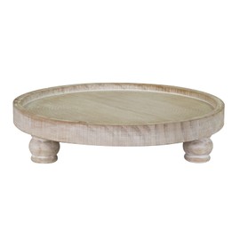 MAONAME Decorative Round Wood Riser for Display, Farmhouse Pedestal Stand for Kitchen Counter, Wash White Wooden Risers Tray for Home Decor, Pedestal Tray for living room Decor