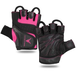 Victor Fitness Series-6 Fingerless Leather Women's Weightlifting Gloves with Full Palm Protection - Perfect for Weight Training, Bench Press, Deadlifting, Pull-Ups (Medium, Black/Pink)