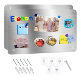 HAOIVE Magnetic Board 17.5" X 11.7" Magnet Board for Wall Stainless Steel Metal Magnetic Board for Wall for Magnet Display Photos Office Supplies Kitchen Stuff Bulletin Board Vision Board(2PC)