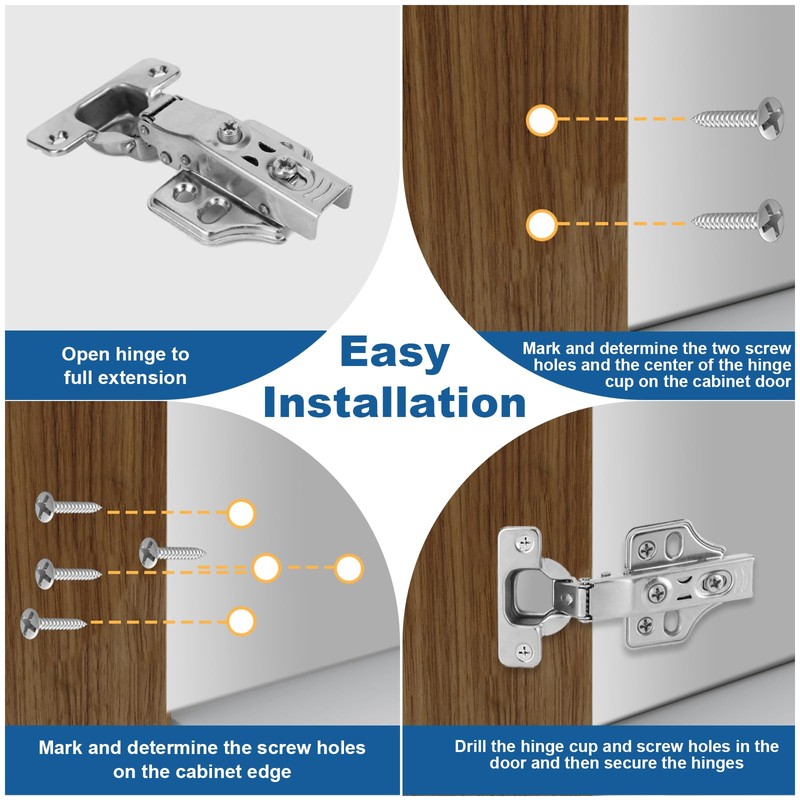 12 Pcs Cabinet Hinges with 48 Screws, Full Overlay Concealed