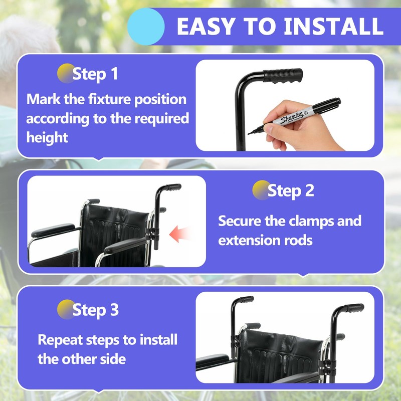 2PCS Wheelchair Handle Extenders for Wheelchair, Rallator & Stroller