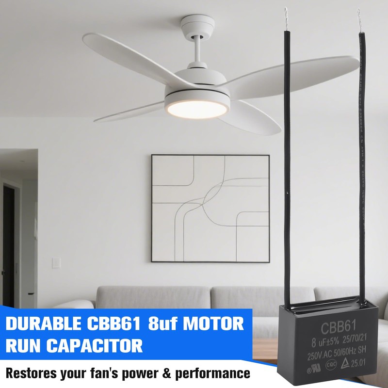 Podoy Ceiling Fan Capacitor CBB61 8uf 2 Wire for Compatible