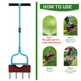 Sancat Lawn Aerator with Larger Soil Core Storage Tray, Heavy Duty 38” Coring Aerator,Manual Rolling Plug Aerator, Gardening Tools with 4 Stainless Tines for Lawn Care