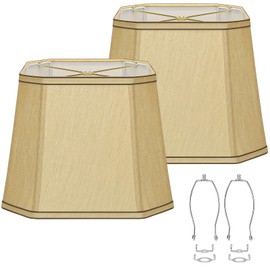 Rectangle Cut Corner Lamp Shades Set of 2, 10.5" x 10"x 13" Farmhouse Medium Gold Lampshades with Brown Rim, Included 2 Pack Lamp Harps, Suitable for E26 Base and Saddle Base, Easy Assembly Required