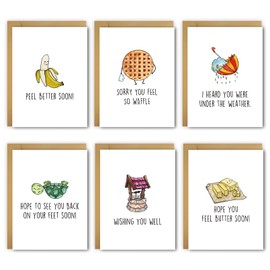 Leinessy Cute Get Well Cards Bulk, Funny Feel Better Pun Card with Envelopes, Sorry Cards for Friends Kids, Set of 6