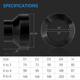 6 to 4 Duct Reducer, Hon&Guan Duct Reducer Increaser 6 to 4 Reducer for 4/6 Inch Ducting HVAC Ventilation System-Black.