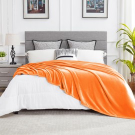 DREAMNINE Oversized Soft Fuzzy Fall Fleece Throw Blanket Twin Size 60" x 80", Decorative Large Solid Lightweight Velvet Bed Blanket, Big Cute Cozy Shaggy Microfiber Flannel Blankets for Bedroom,Orange