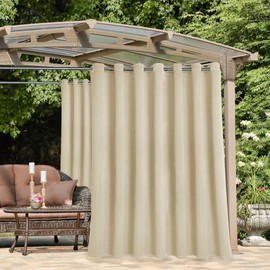 BONZER Waterproof Indoor/Outdoor Curtains for Patio - Thermal Insulated, Sun Blocking Grommet Blackout Curtains for Bedroom, Porch, Living Room, Pergola, Cabana, 1 Curtain Panel 100 x 120 inch, Cream