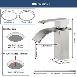SevenGelok Bathroom Sink Faucet Brushed Nickel Waterfall Bathroom Faucet 1 Hole 【SUS304 Stainless Steel】 Faucet for Bathroom Sink Vanity Restroom Faucet Single Hole Bathroom Faucet NO Lead, SF1-BN
