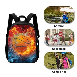 JEOCODY Kids Bookbag Cool Fire Basketball Backpack with Lunch Box for Boys Childrens Backpack for Girls School Bags with Pencil Case and Bottle Holder Set of 4 School Bookbag Girls Satchel Bagpack