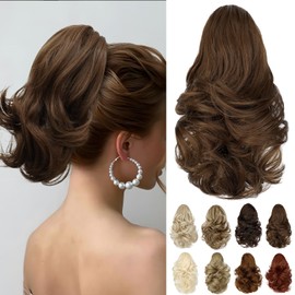 Cephermer Ponytail Extension 10" Claw Clip Short Wavy Pony Tails Light Brown Natural Looking Synthetic Hairpiece for Women