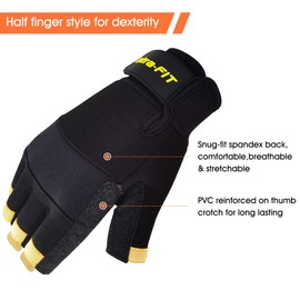 Intra-FIT Professional Anti-Vibration Glove Half Finger EN ISO 10819: 2013 / A1: 2019 & EN 388:2016 Certified，Reinforced Palm and Thumb, Ideal For Road Breakers, Sanders, Grinders and Chipping Hammers