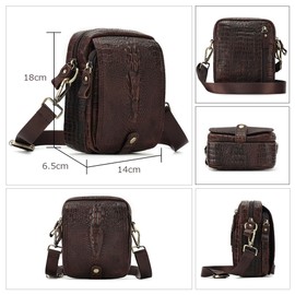 Whatna Crocodile Embossed Cowhide Leather Mini Shoulder Bag, Men's, Mini Waist Bag, For Bikes, Book, Leather, Unisex, Mini Crossbody Bag, Chest Bag, One Shoulder, Lightweight, Brown, brown B