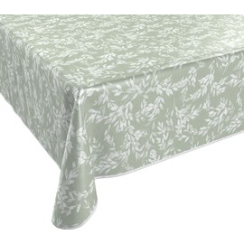 BEAUTEX Oilcloth Tablecloth Washable Branches Light Green Oval 140 x 190 cm