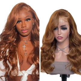 Weeybay 4x4 Lace Front Wigs #30 Light Brown Human Hair Body Wave Pre Plucked Baby Hair HD Transparent 180% Density 4x4 Lace Frontal Wigs 24 Inch