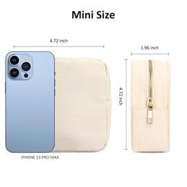 KOTORA Small Makeup Bag for Purse Mini Make Up Bag Cute Cosmetic Bag Pouch for Women with Slip-in Pockets Travel Toiletry Essentials Car Accessories Essentials for Women Girls (Nylon, Beige)