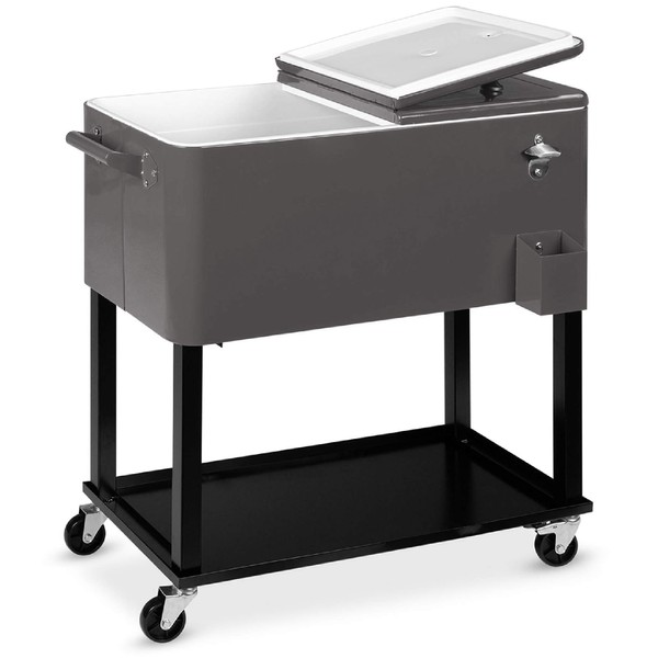 Best Choice Products 80-Quart Outdoor Steel Rolling Cooler Cart for Cookouts, Tailgating, BBQ Cart with Ice Chest, Bottle Opener, Catch Tray, Drain Plug, and Locking Wheels - Gray