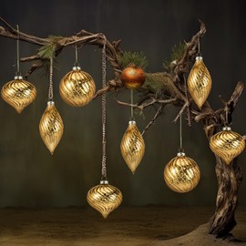 Vercraft 6 Pcs Glass Christmas Ball Ornaments, Shiny Heart Hand Blown Glass Ornaments Hanging Balls, Xmas Tree Wedding Holiday Decor for Christmas Tree Decoration (Gold)