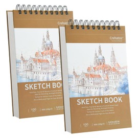 Crehatos 5.5" x 8.5" Small Sketch Book, Top Spiral Bound Sketch Pad, 100 Sheets Each 68lb/100gsm Drawing Paper, 2 Pack