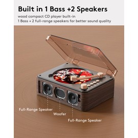 CARONSORT CD Player with Speakers Bluetooth Nostalgic Retro Portable CD Players for Home Wood Music Player FM Radio for HomeWired and Remote Control-Walnut Brown