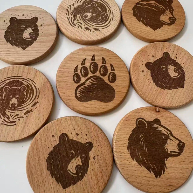Pack of 50 Wooden Coasters Beech Wood Round Coasters for