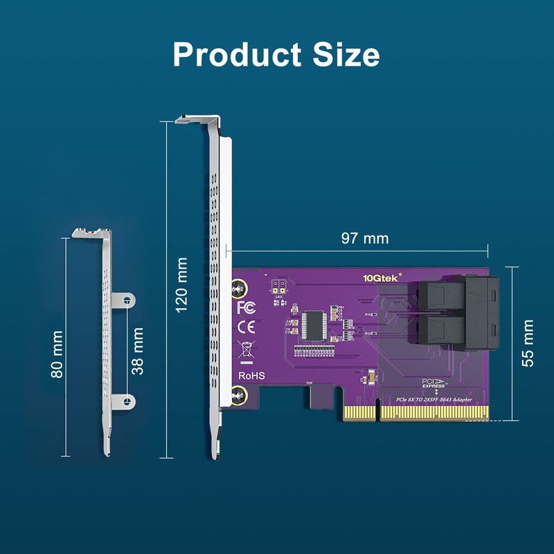 10Gtek® PCIe 3.0 X8 to SFF-8643 Adapter for U.2 SSD,