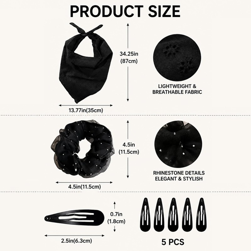 Hair Accessories Set For Women - Headscarf - Scrunchie -