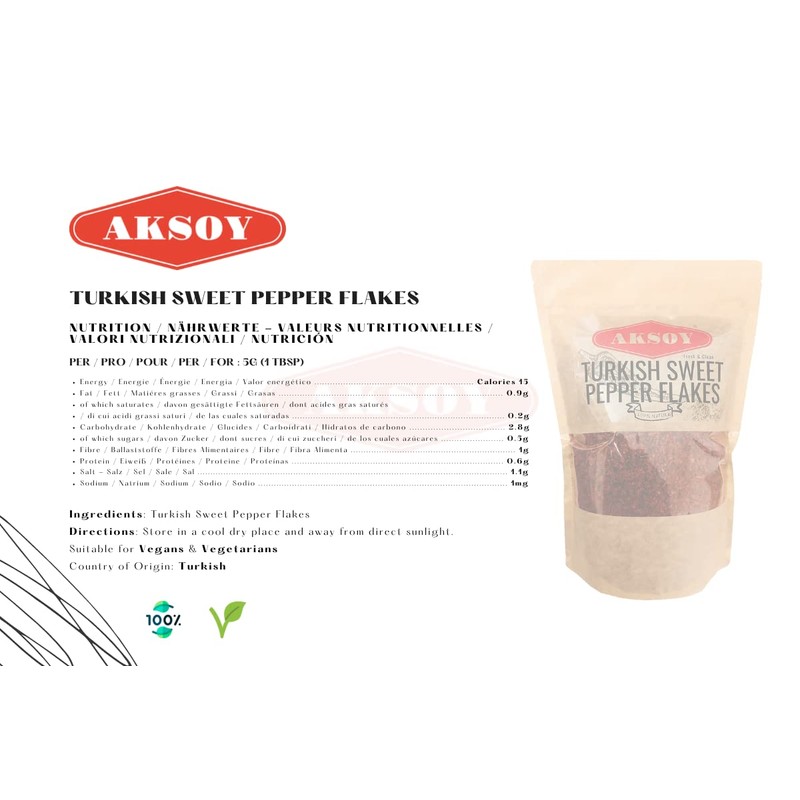 Aksoy Premium Quality Turkish Sweet Red Pepper Flakes (Turk Kirmizi