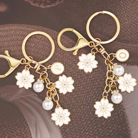 BOBOXZSZD Initials Imitation Pearl Keychain Falling Cherry Blossoms Bag Daily Pendant Imitation Pearl Cute Pendant Accessory White/Pink (White-w)