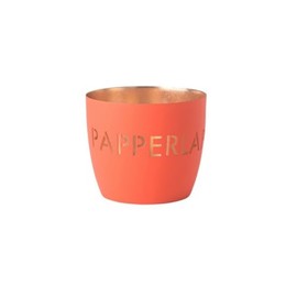 Madras, Windlicht, M, Motiv: Papperlapapp, neon orange/gold H8,5, D10cm