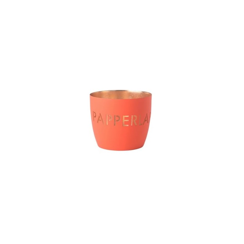 Madras, Windlicht, M, Motiv: Papperlapapp, neon orange/gold H8,5, D10cm