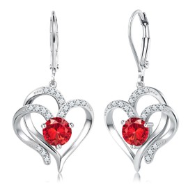 Milacolato 925 Sterling Silver Heart Dangle Earrings 14K White Gold Plated Sparkle Birthstone Earrings Sweet Love Heart Leverback Earrings Drop Dangle Hoop Earrings for Women July