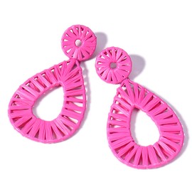 Boho Raffia Earrings Statement Teardrop Earrings Drop Dangle Bohemian Earrings for Women Cute Handmade Earring(Rose)
