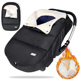 Orzbow Winter Car Seat Footmuff for Baby,Universal Car Seat Blanket w/Adjustable Collar,Waterproof Baby Car Seat Cover w/Zip, Warm Coral Fleece,Detachable and Machine Washable (Black)