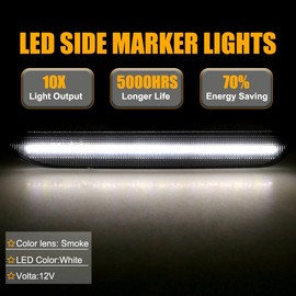 Nrgedzam LED Side Marker Lights Rear Fender Marker Reflectors Lamps Compatible with 2015-2022 Ford Mustang GT White Smoked Lens 2PCS