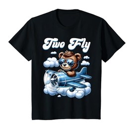 Kids 2nd Birthday Airplane Two Plane Teddy Bear Flying Aviation T-Shirt