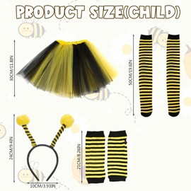 Bee Costume Set Bee Costume Children's Bee Costume Children with Bees Tulle Skirt Headband Bee Striped Overknee Stockings Long Gloves Face Tattoo Bee Carnival Bee Costume (Children)