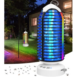 Bug Zapper Outdoor with Colorful Lighting and Auto-Sensing, 3 in 1 Cordless 4000mAh Battery Electric Fly Trap, Rechargeable Mosquito Zapper for Camping, Patios, Garden, Kitchen (2Pack-Black)