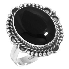 Jeweloporium 925 Silver Ring for Women Size T 1/2 Real Black Onyx Gemstone Costume Silver Ring New Year Gift Vintage Jewelry