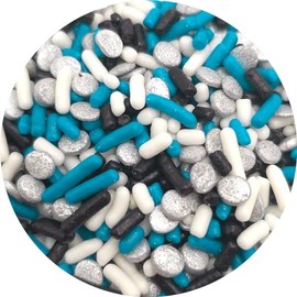 NCS North Carolina Football Black, White, Teal, and Silver Jimmies Edible Sprinkles - 8 ounces - Great for Cupcakes, Cookies, Cakes, Cakes Pops